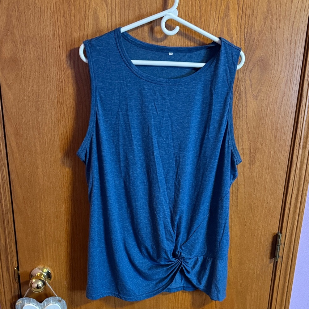 Sleeveless Blue Twist Knot Top